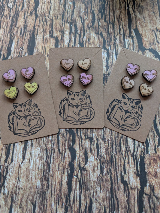 Conversation heart wooden earrings